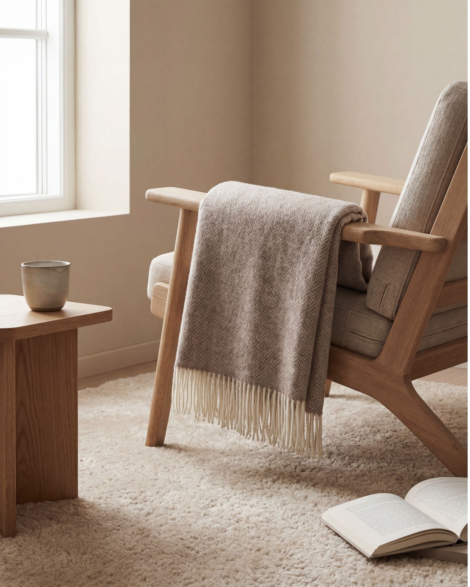 Sildeben uld plaid - Beige